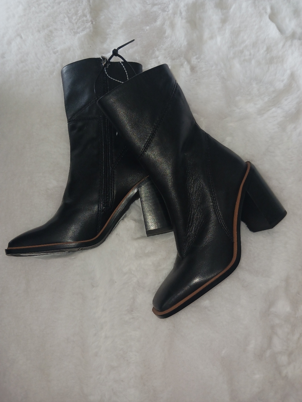 Franxo Sarto Black Women's Mid-Calf Block Heel Leather Boots